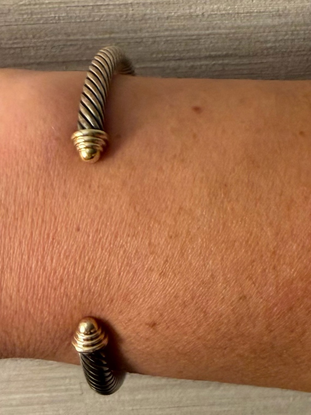 David Yurman Two-Tone Twisted Cable Cuff Bracelet in Silver and Gold